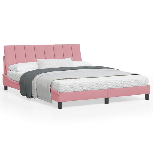 Estrutura de cama c/ cabeceira 160x200 cm veludo rosa