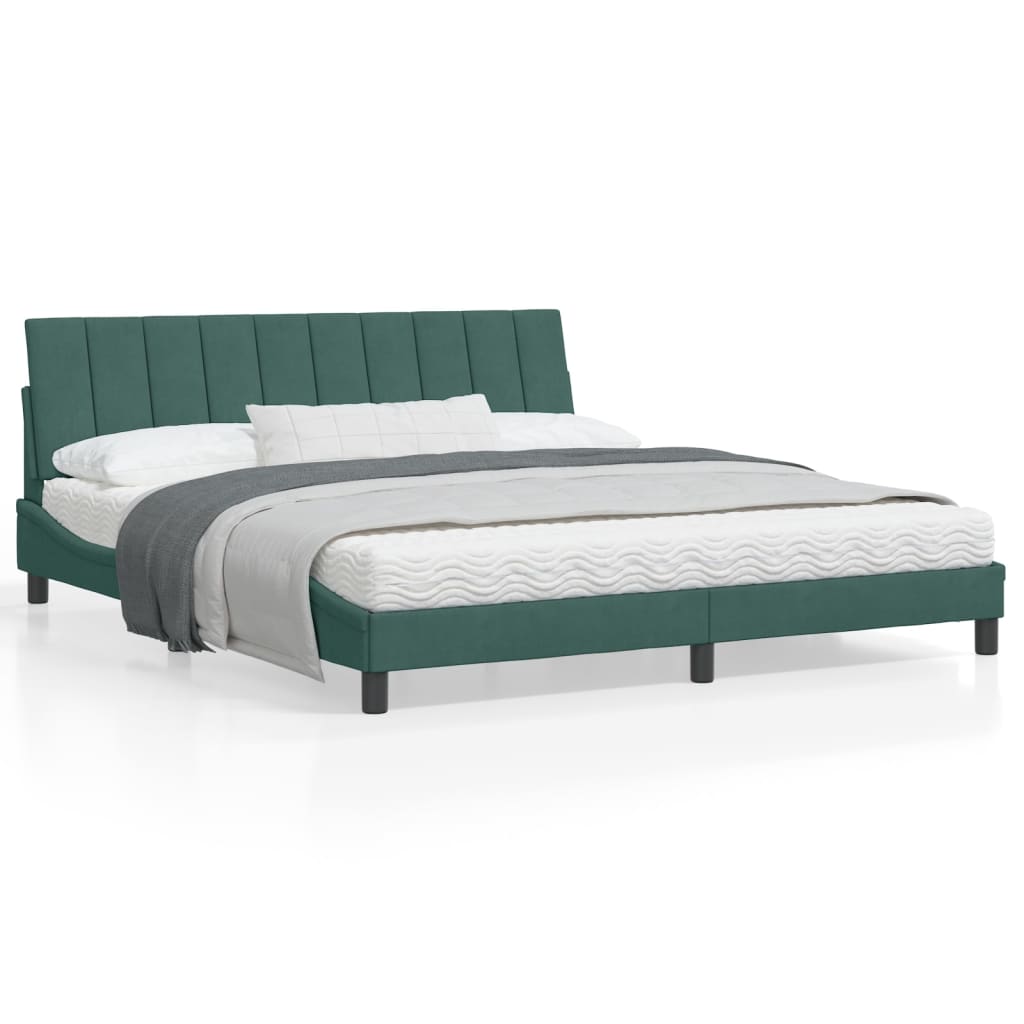 Estrutura de cama c/ cabeceira 180x200 cm veludo verde-escuro