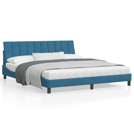 Estrutura de cama c/ cabeceira 180x200 cm veludo azul