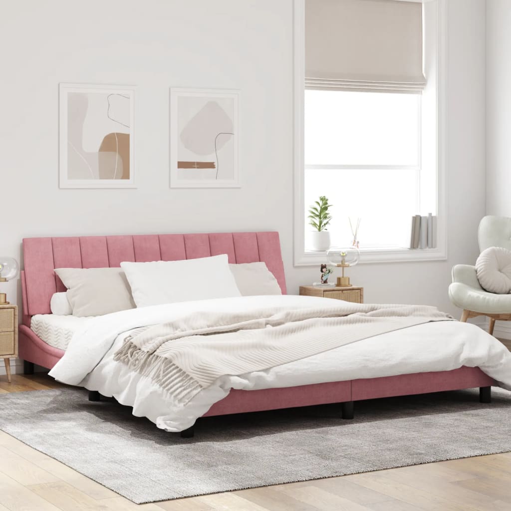 Estrutura de cama c/ cabeceira 180x200 cm veludo rosa