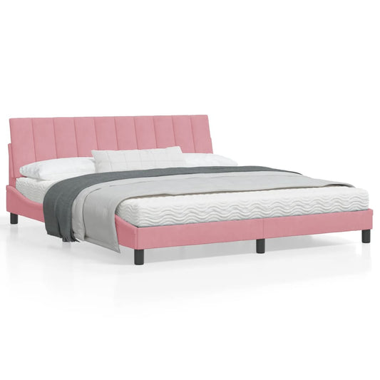 Estrutura de cama c/ cabeceira 180x200 cm veludo rosa