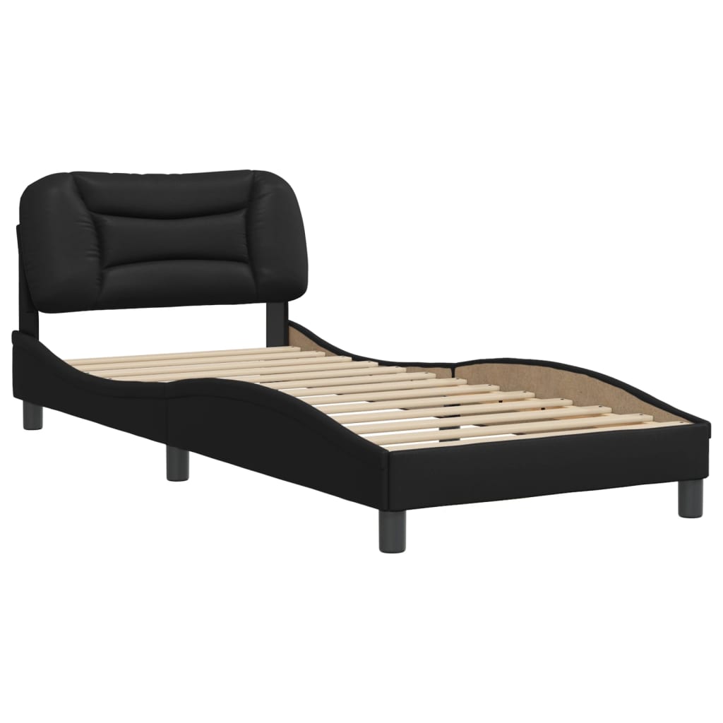 Estrutura de cama c/ cabeceira 90x190 cm couro artificial preto