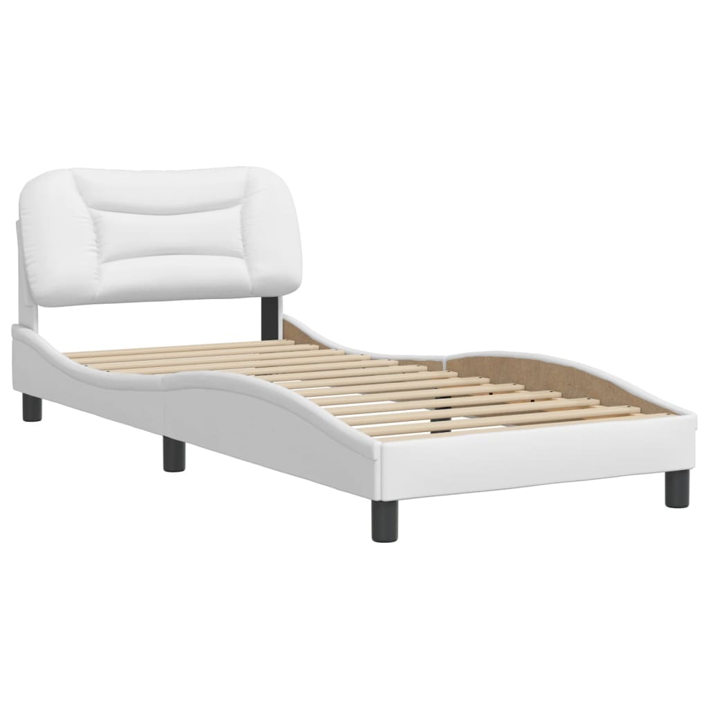 Estrutura de cama c/ cabeceira couro artificial 90x190cm branco