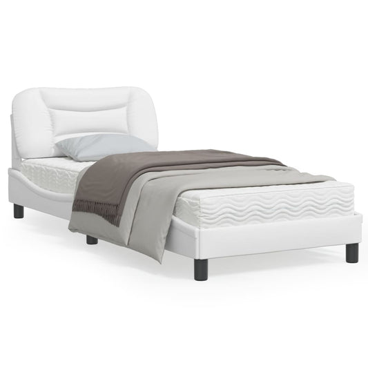 Estrutura de cama c/ cabeceira couro artificial 90x190cm branco