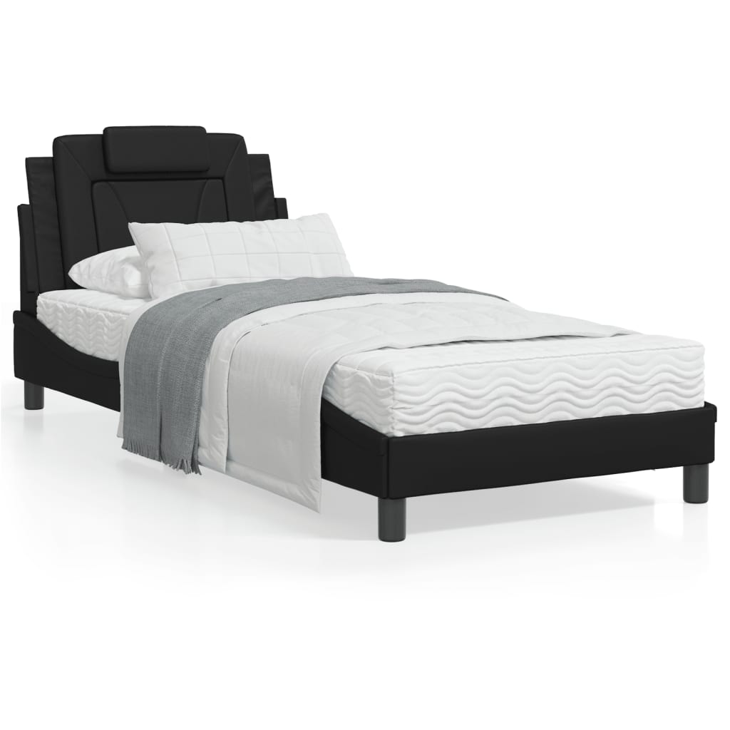 Estrutura de cama c/ cabeceira 90x190 cm couro artificial preto