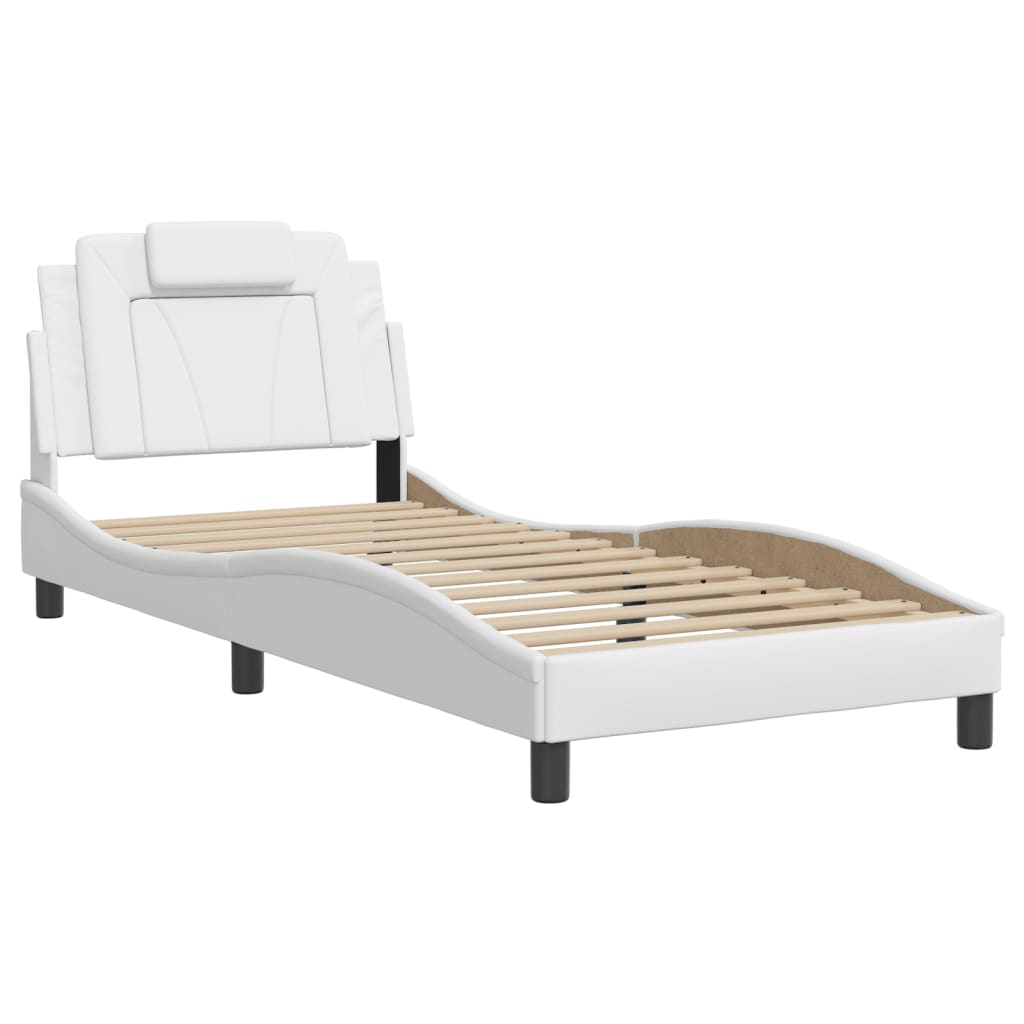 Estrutura de cama c/ cabeceira couro artificial 90x190cm branco