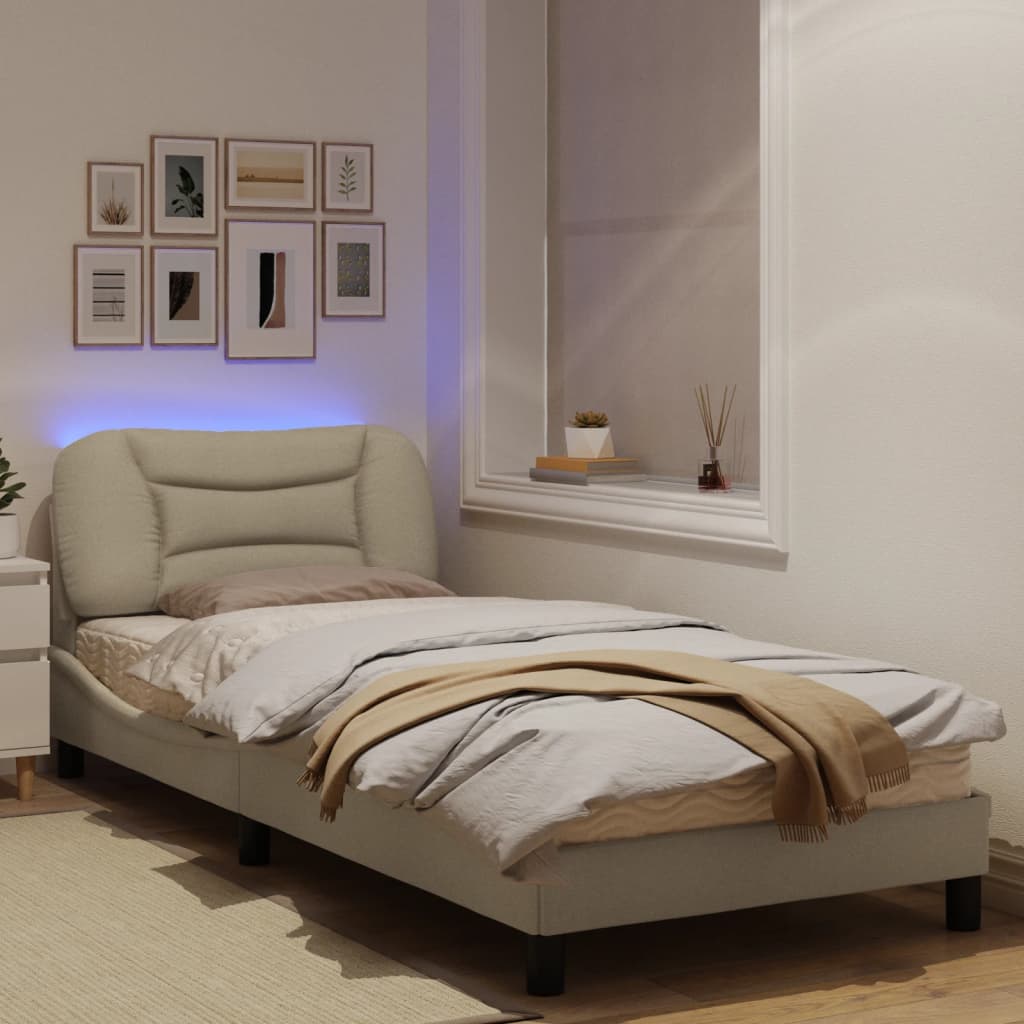 Estrutura de cama c/ luzes LED 80x200 cm tecido creme