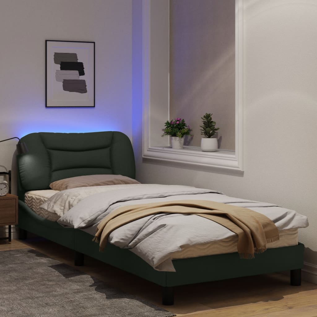 Estrutura de cama c/ luzes LED 90x190 cm tecido cinzento-escuro