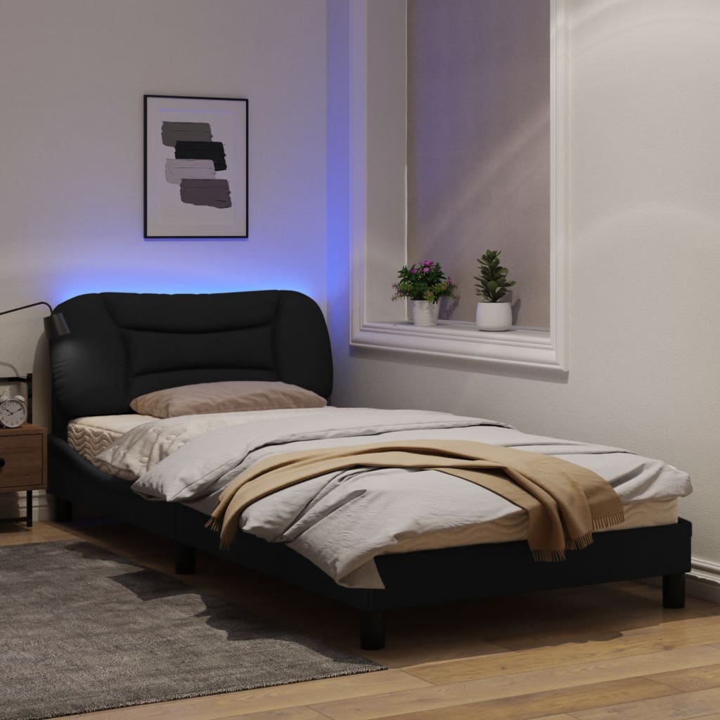 Estrutura de cama c/ luzes LED 100x200 cm tecido preto