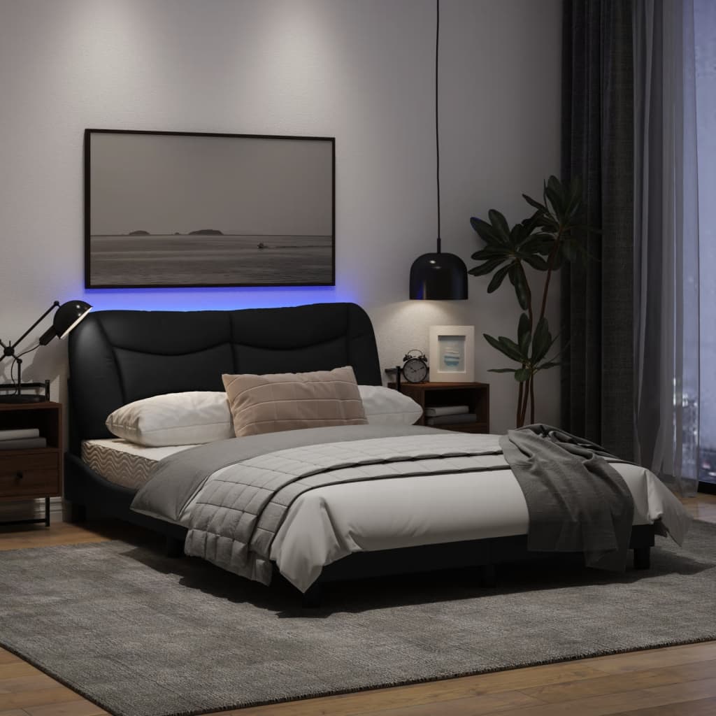 Estrutura de cama c/ luzes LED 120x200 cm tecido preto