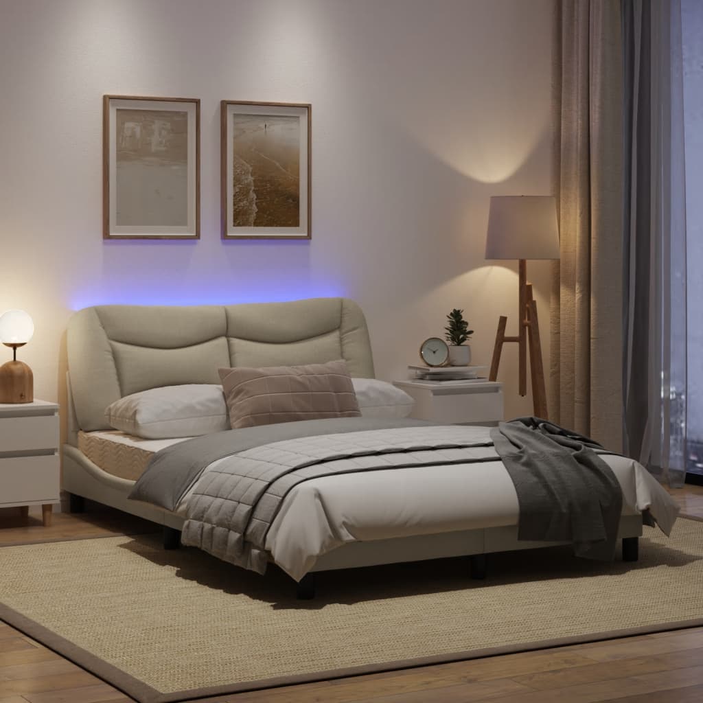 Estrutura de cama com luzes LED 120x200 cm tecido creme