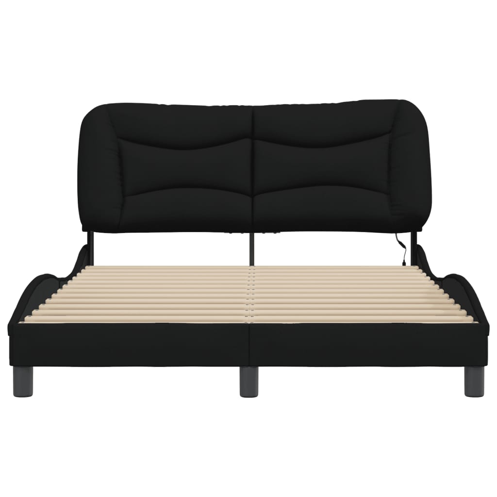 Estrutura de cama c/ luzes LED 140x190 cm tecido preto