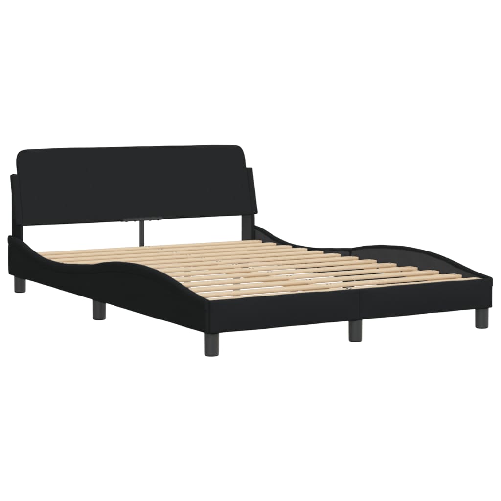 Estrutura de cama c/ luzes LED 140x190 cm tecido preto