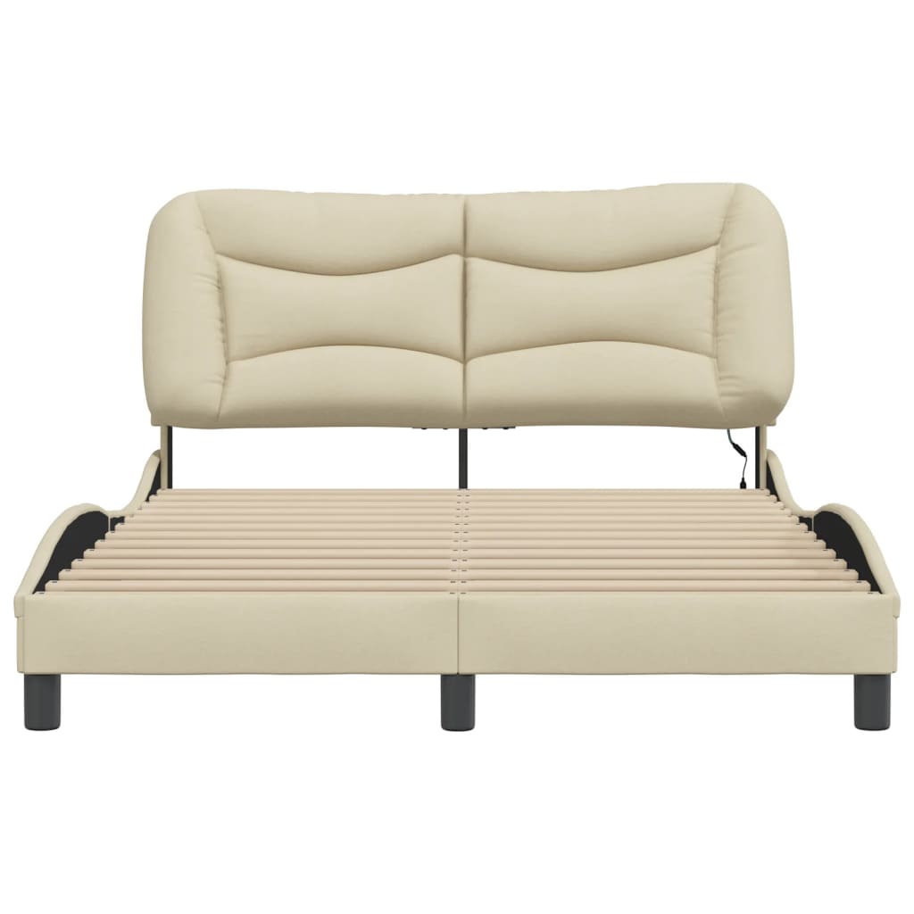 Estrutura de cama c/ luzes LED 140x190 cm tecido creme