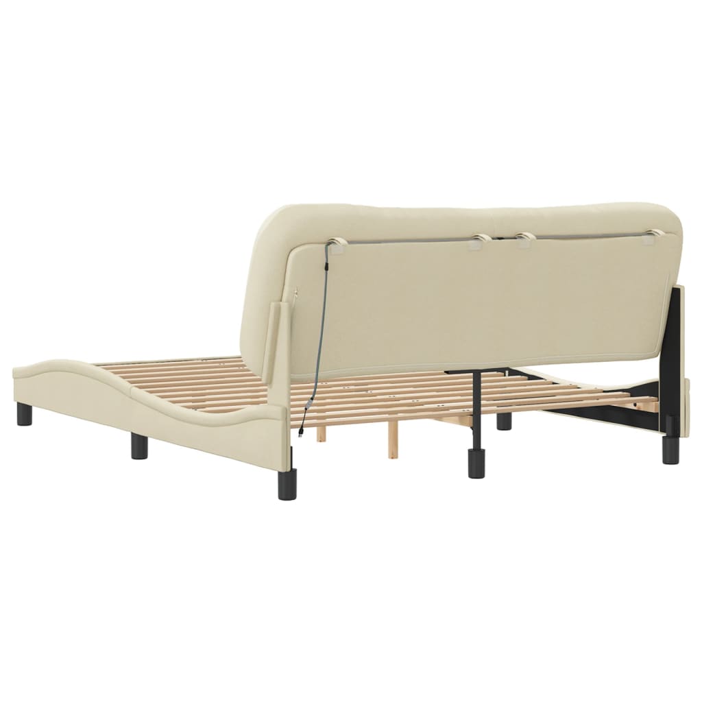 Estrutura de cama c/ luzes LED 160x200 cm tecido creme