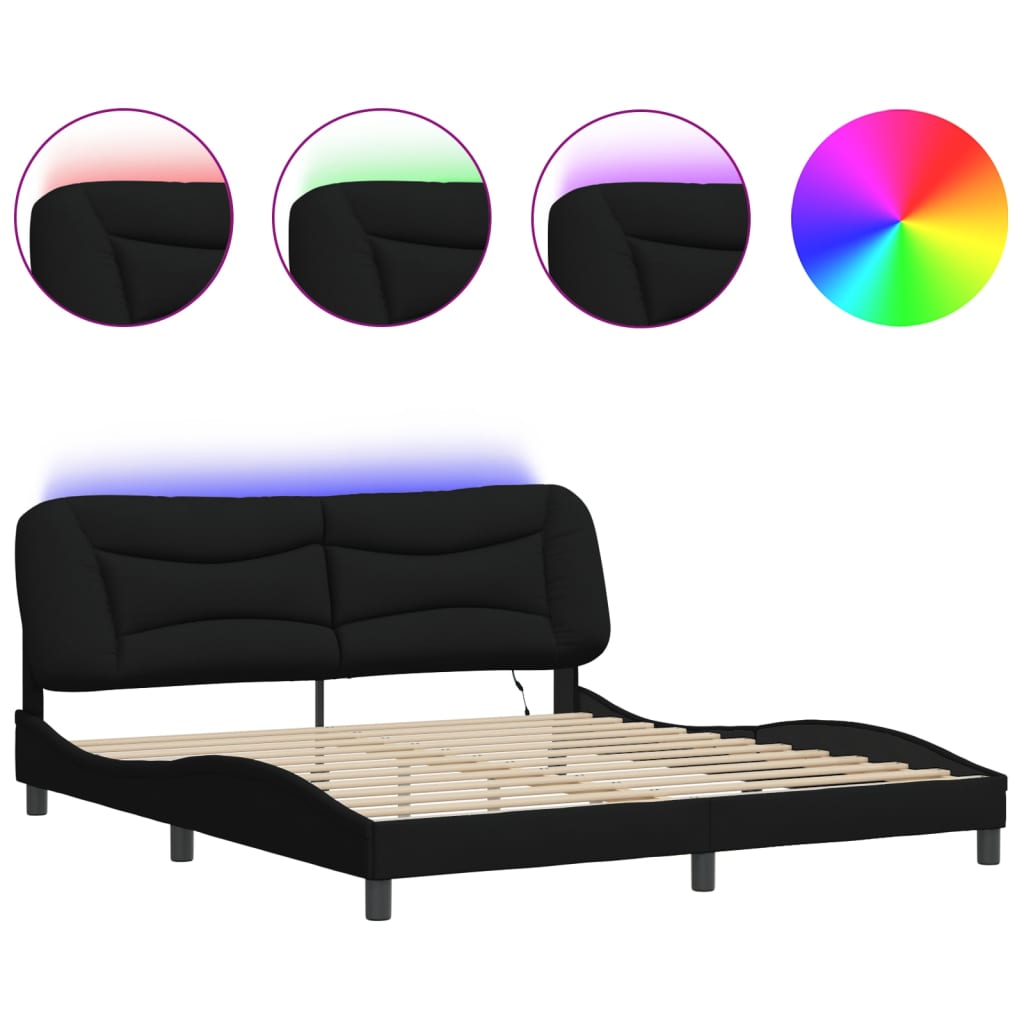 Estrutura de cama com luzes LED 180x200 cm tecido preto