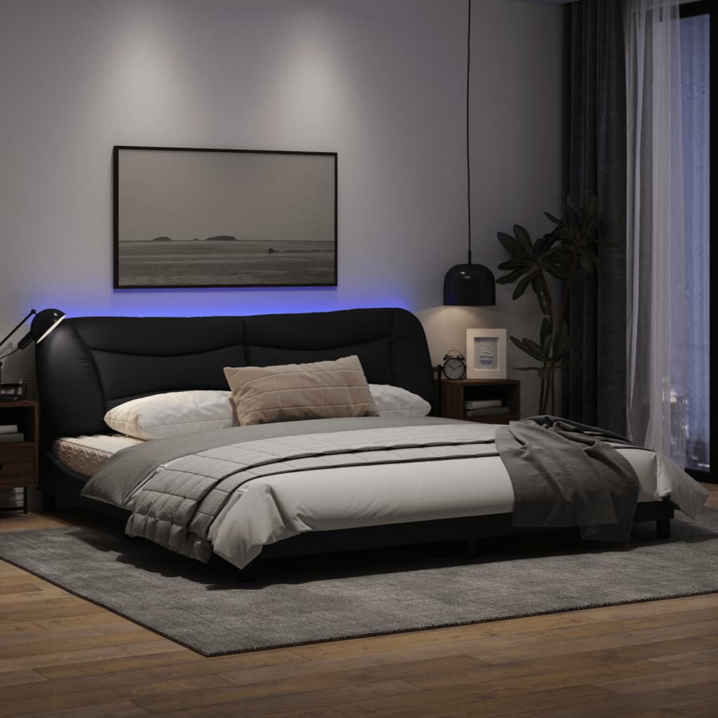 Estrutura de cama c/ luzes LED 200x200 cm tecido preto