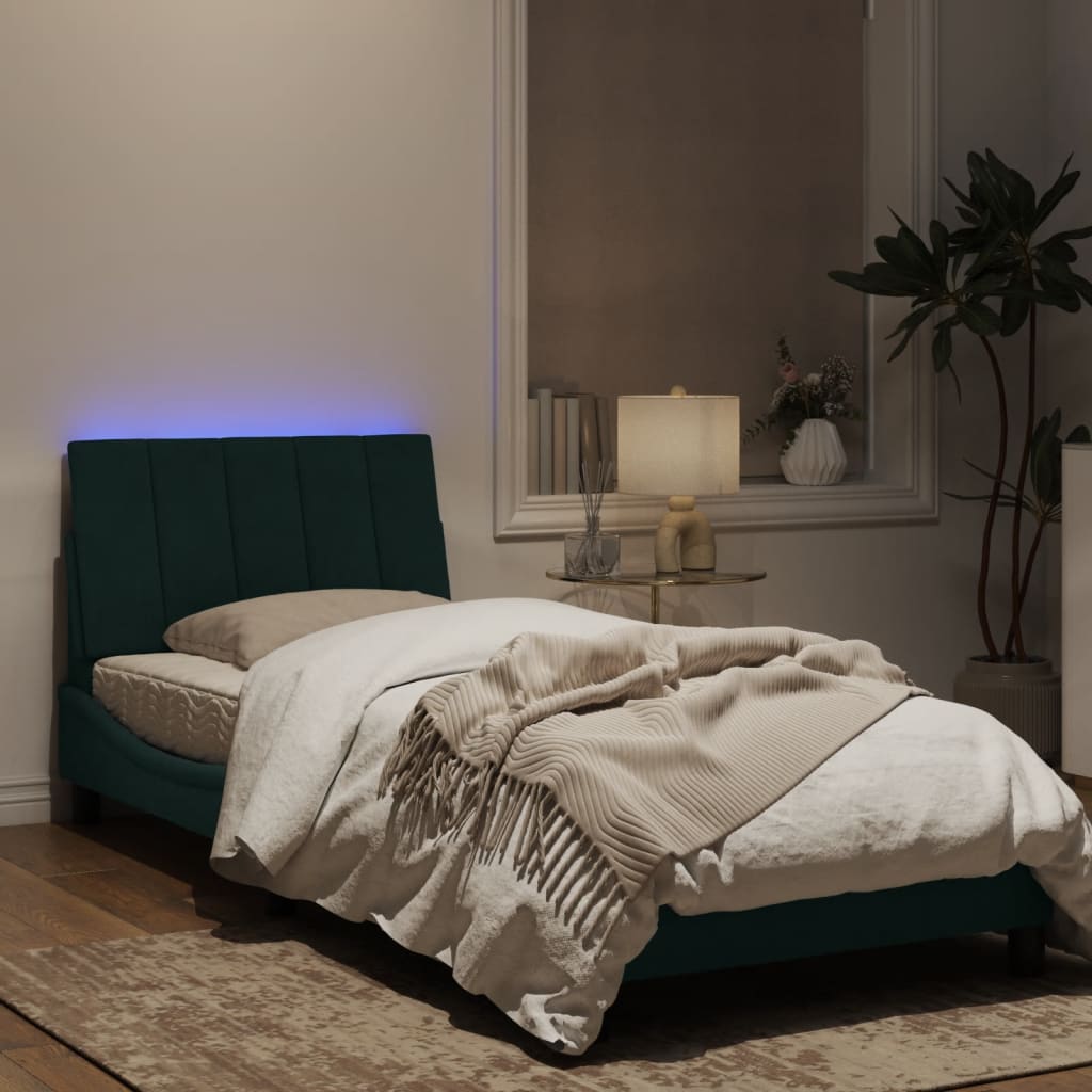 Estrutura de cama c/ luzes LED 80x200 cm veludo verde-escuro