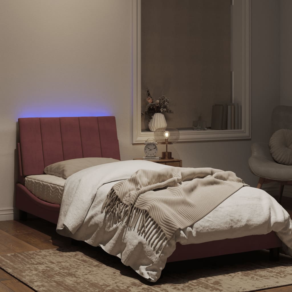 Estrutura de cama c/ luzes LED 80x200 cm veludo rosa