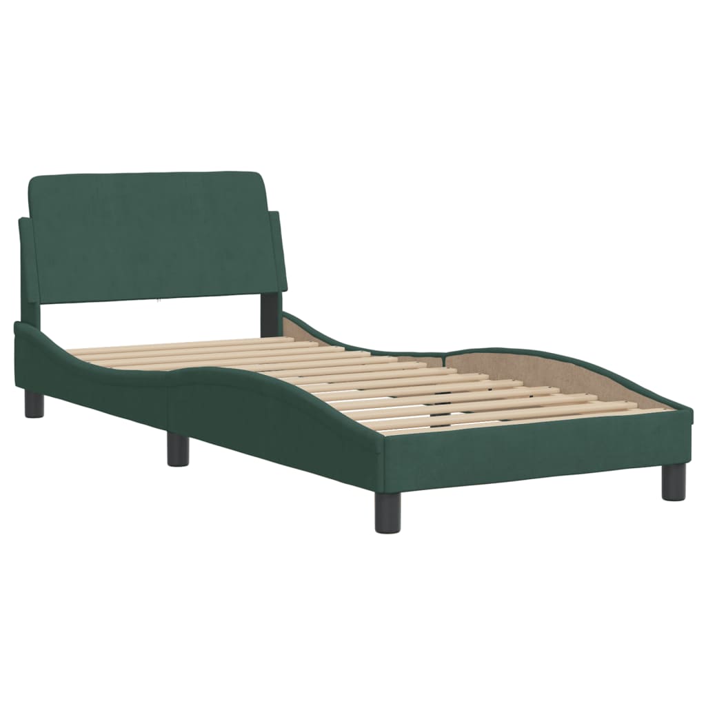 Estrutura de cama c/ luzes LED 90x190 cm veludo verde-escuro