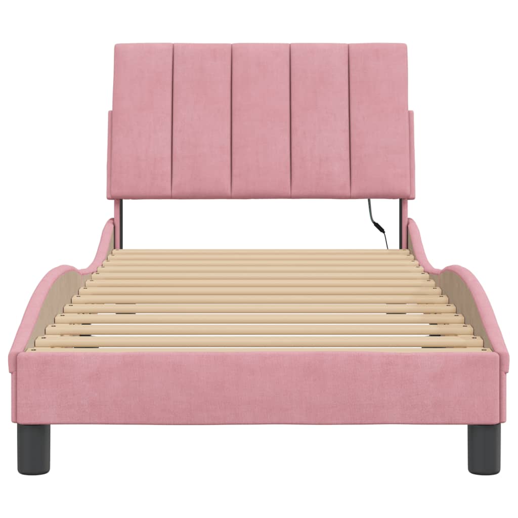 Estrutura de cama c/ luzes LED 90x190 cm veludo rosa