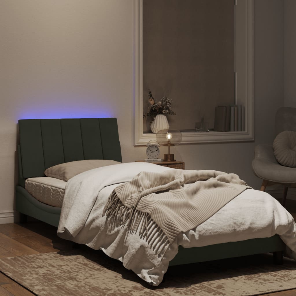 Estrutura de cama c/ luzes LED 90x200 cm veludo cinzento-claro