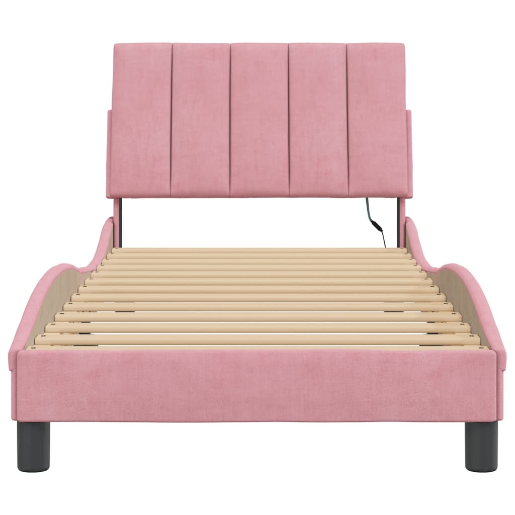 Estrutura de cama c/ luzes LED 90x200 cm veludo rosa