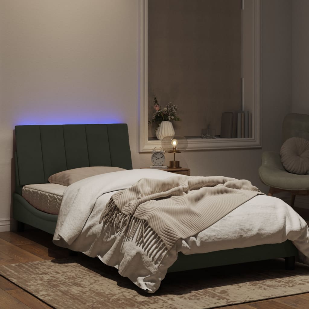 Estrutura de cama c/ luzes LED 100x200 cm veludo cinzento-claro