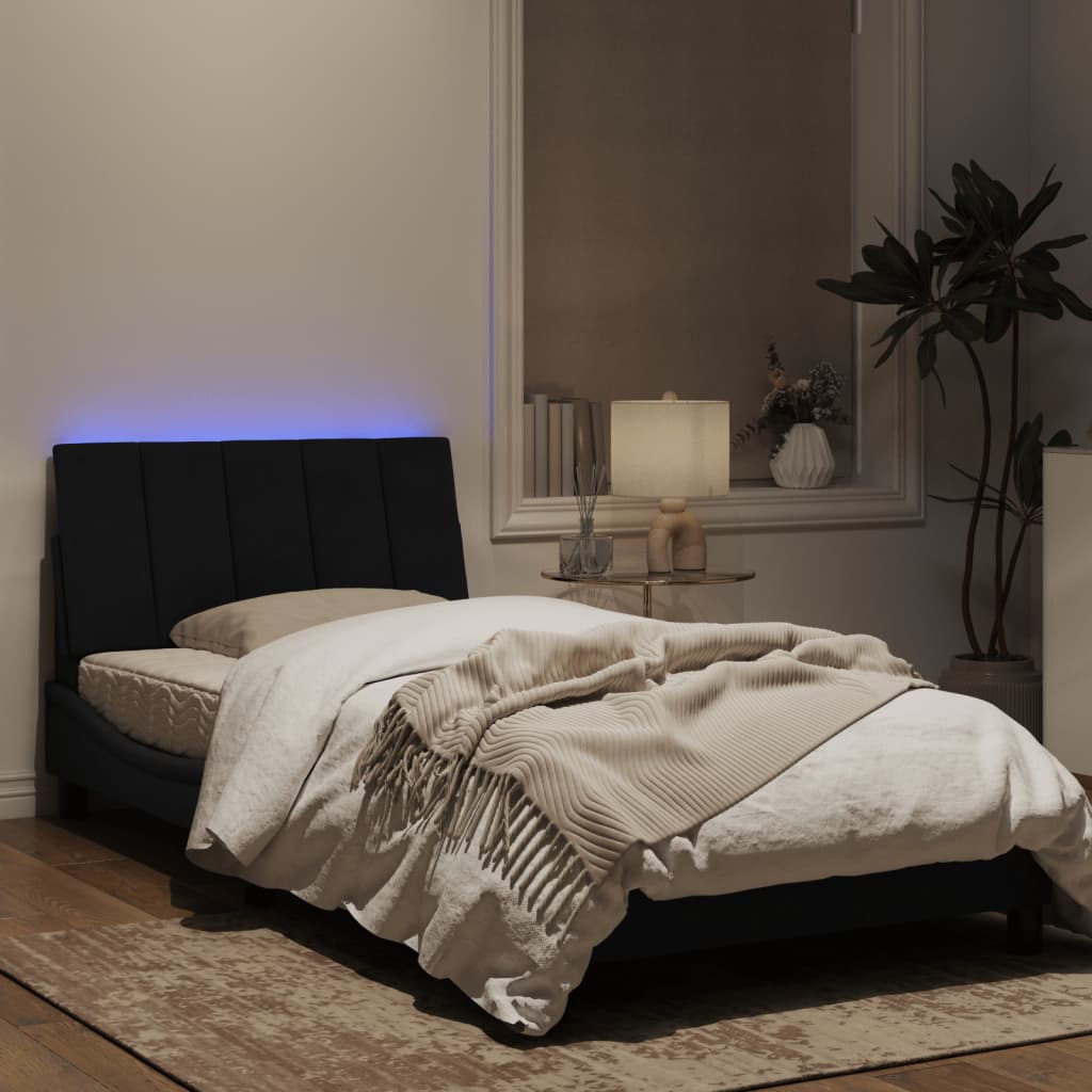 Estrutura de cama c/ luzes LED 100x200 cm veludo preto