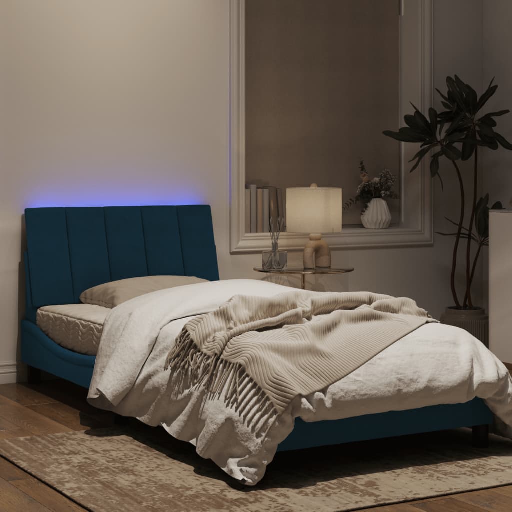 Estrutura de cama c/ luzes LED 100x200 cm veludo azul