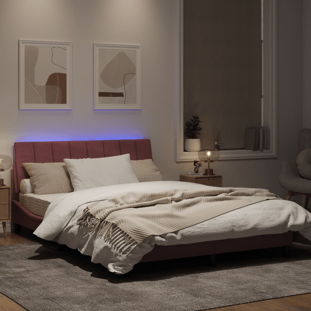 Estrutura de cama c/ luzes LED 120x200 cm veludo rosa