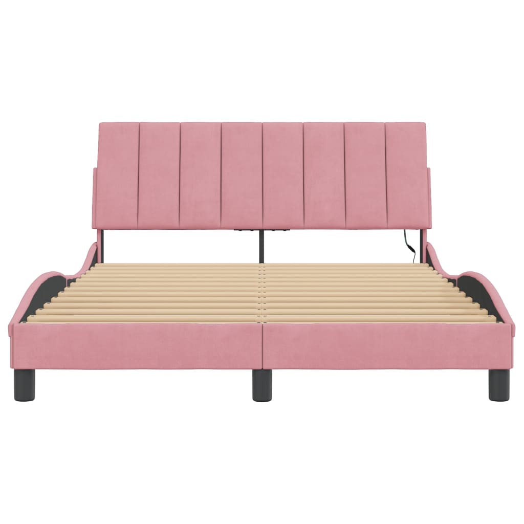 Estrutura de cama c/ luzes LED 120x200 cm veludo rosa