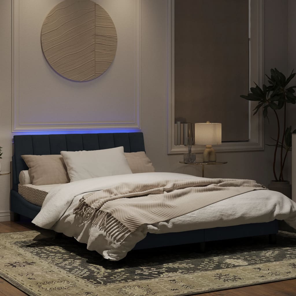 Estrutura de cama c/ luzes LED 140x190cm veludo cinzento-escuro