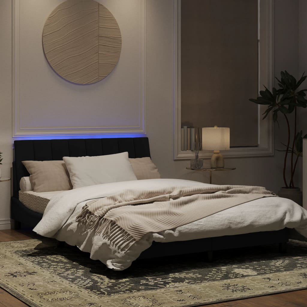 Estrutura de cama c/ luzes LED 140x190 cm veludo preto