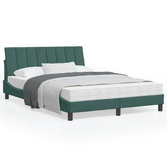 Estrutura de cama c/ luzes LED 140x190 cm veludo verde-escuro