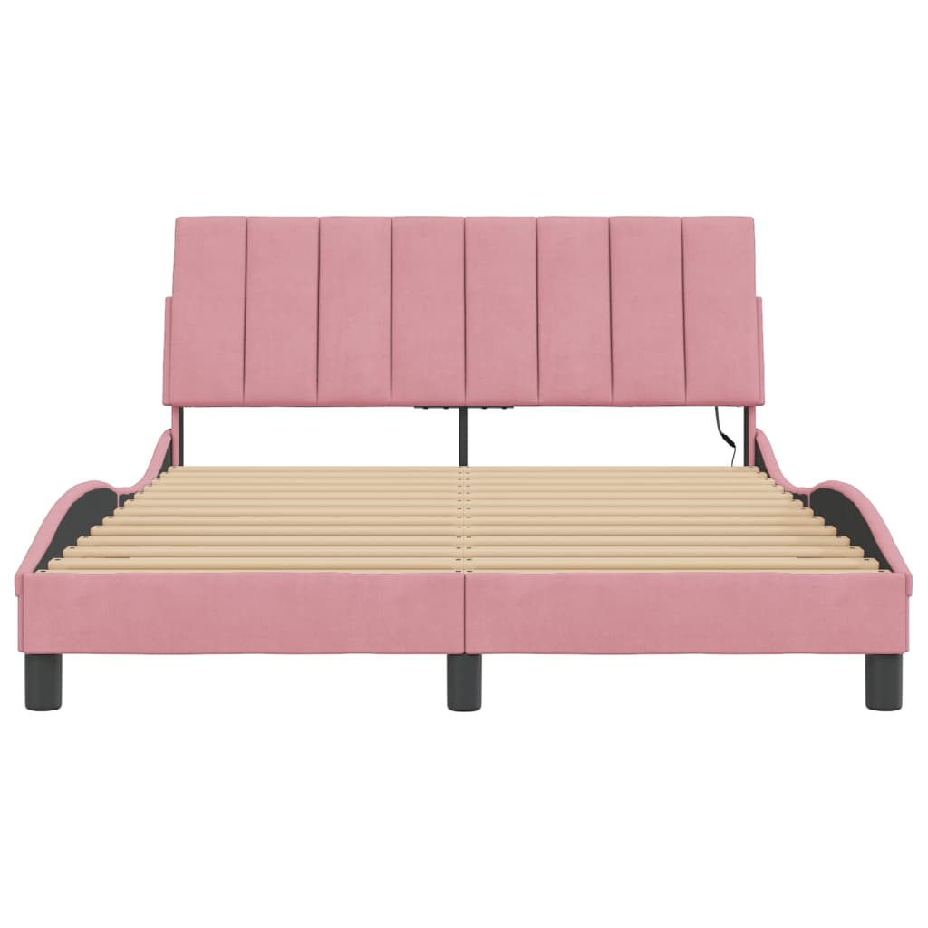 Estrutura de cama c/ luzes LED 140x190 cm veludo rosa