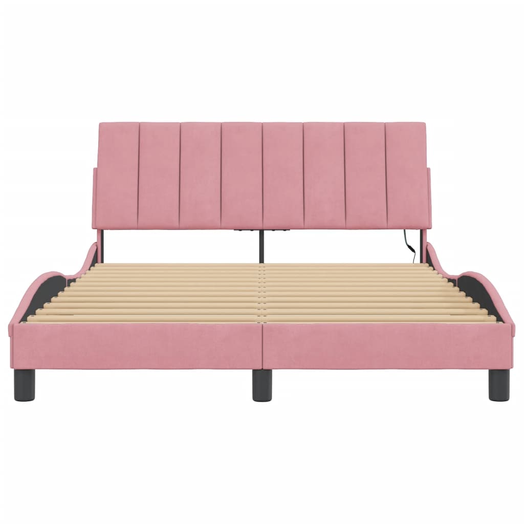 Estrutura de cama c/ luzes LED 140x200 cm veludo rosa