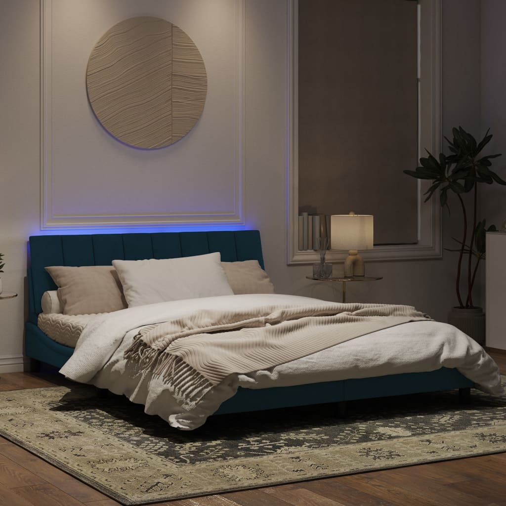 Estrutura de cama c/ luzes LED 160x200 cm veludo azul