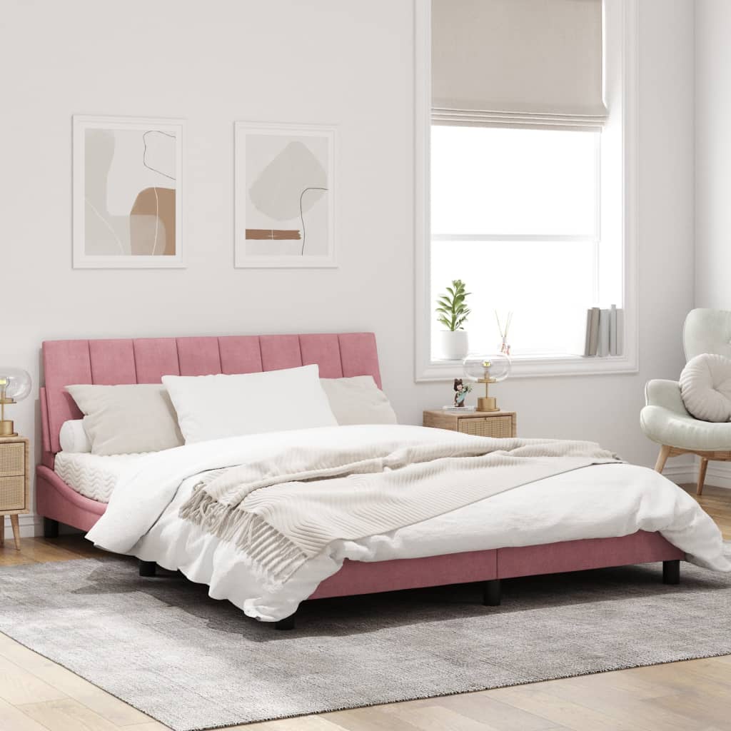 Estrutura de cama c/ luzes LED 160x200 cm veludo rosa