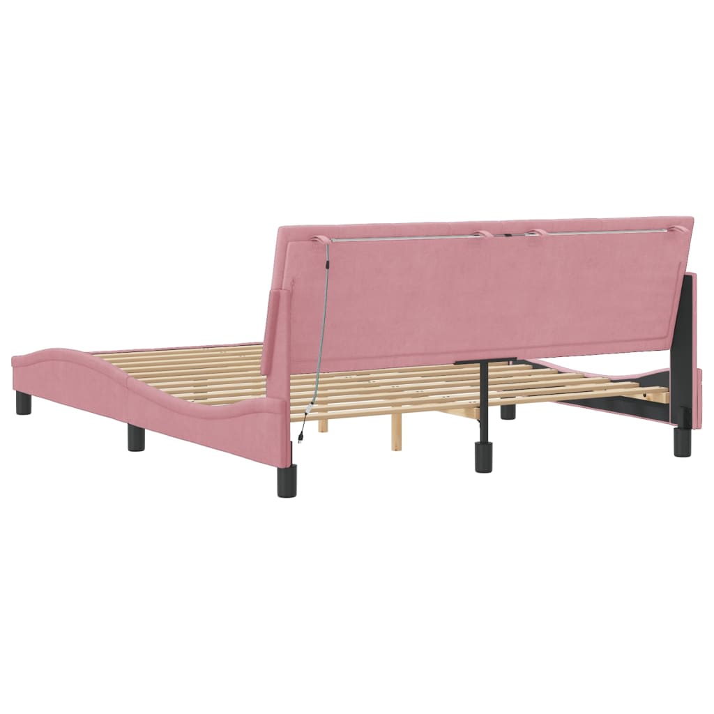 Estrutura de cama c/ luzes LED 160x200 cm veludo rosa