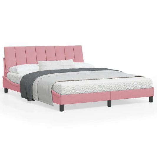 Estrutura de cama c/ luzes LED 160x200 cm veludo rosa