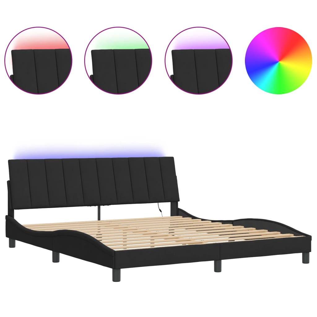 Estrutura de cama com luzes LED 180x200 cm veludo preto