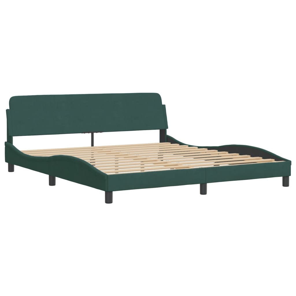 Estrutura de cama c/ luzes LED 180x200 cm veludo verde-escuro