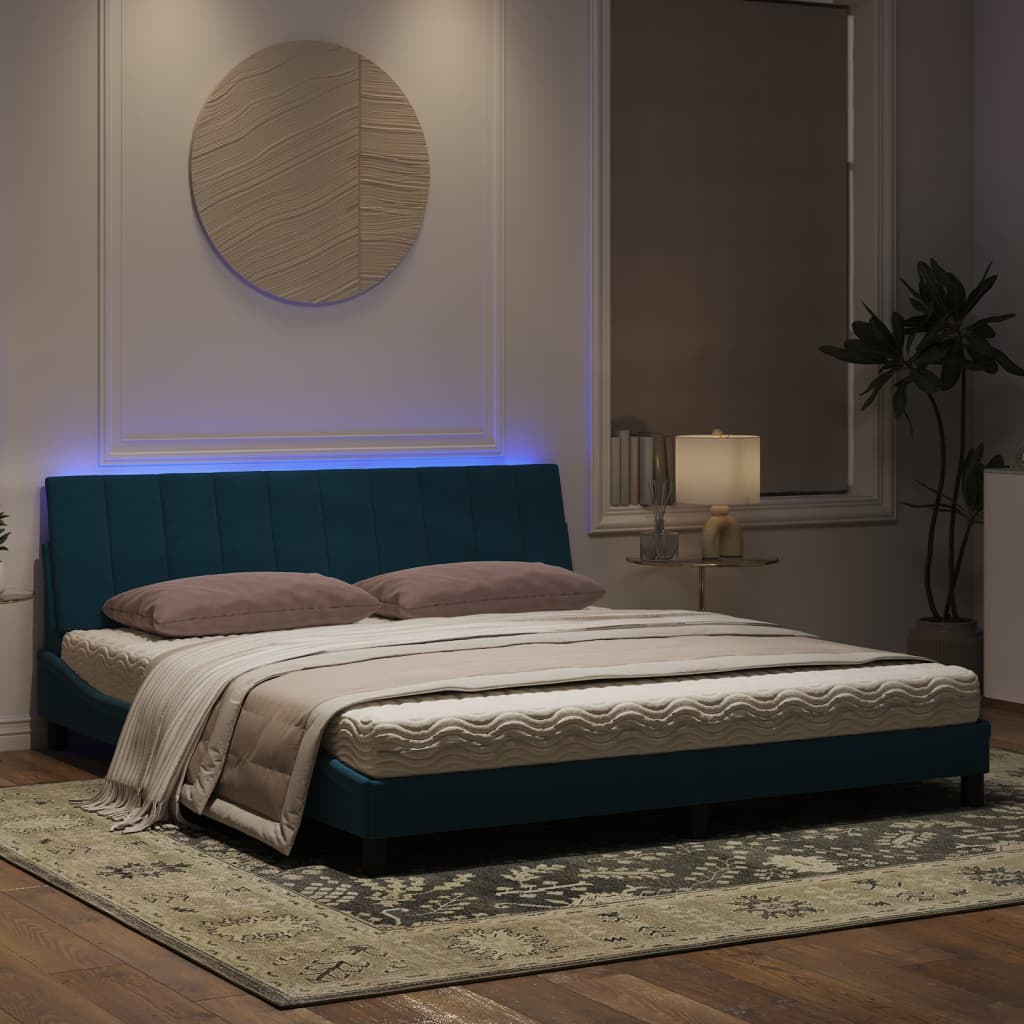 Estrutura de cama c/ luzes LED 180x200 cm veludo azul