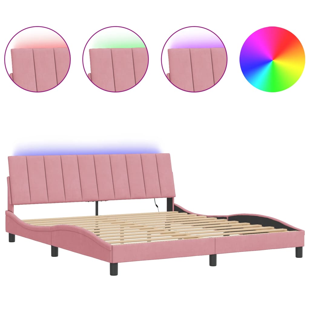 Estrutura de cama c/ luzes LED 180x200 cm veludo rosa