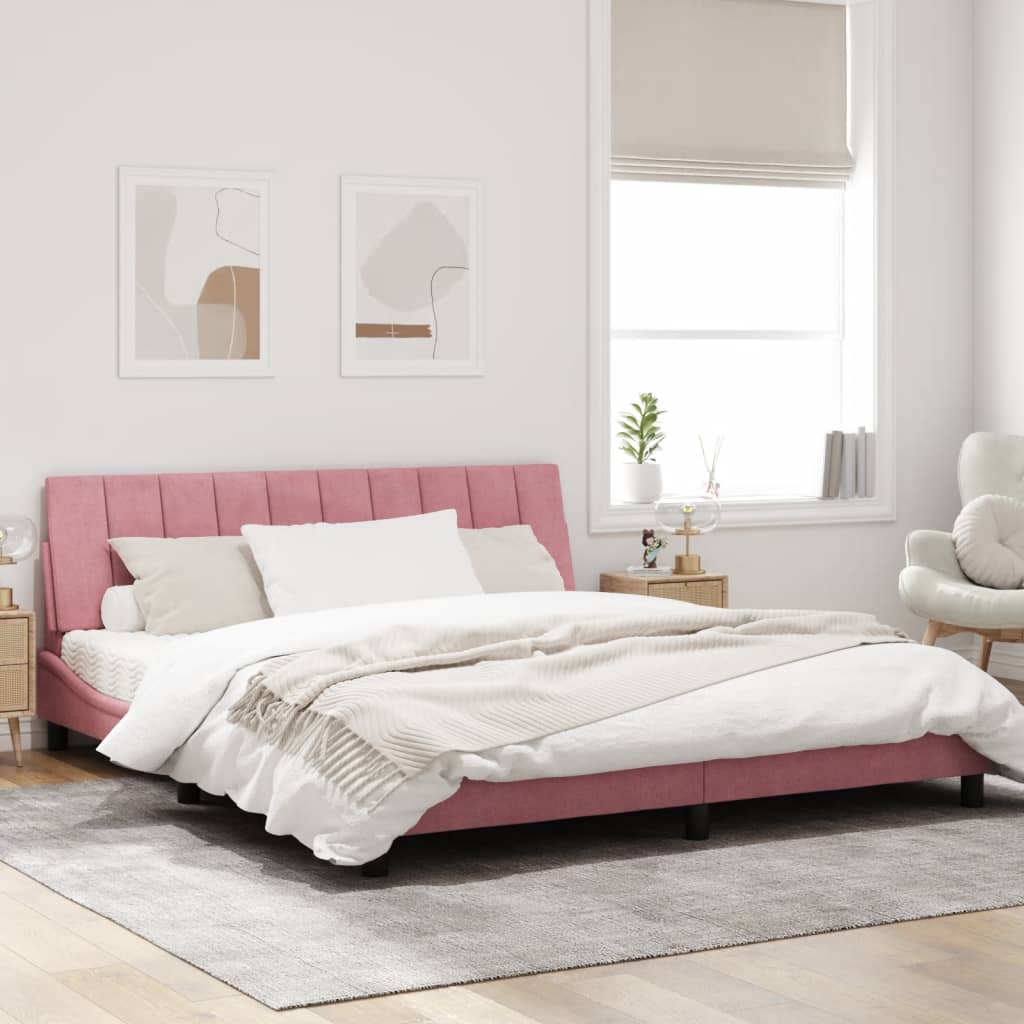 Estrutura de cama c/ luzes LED 180x200 cm veludo rosa