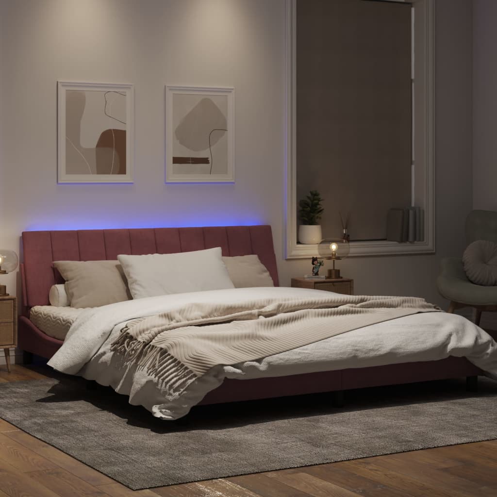 Estrutura de cama c/ luzes LED 180x200 cm veludo rosa