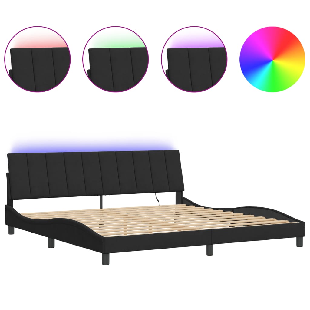 Estrutura de cama c/ luzes LED 200x200 cm veludo preto