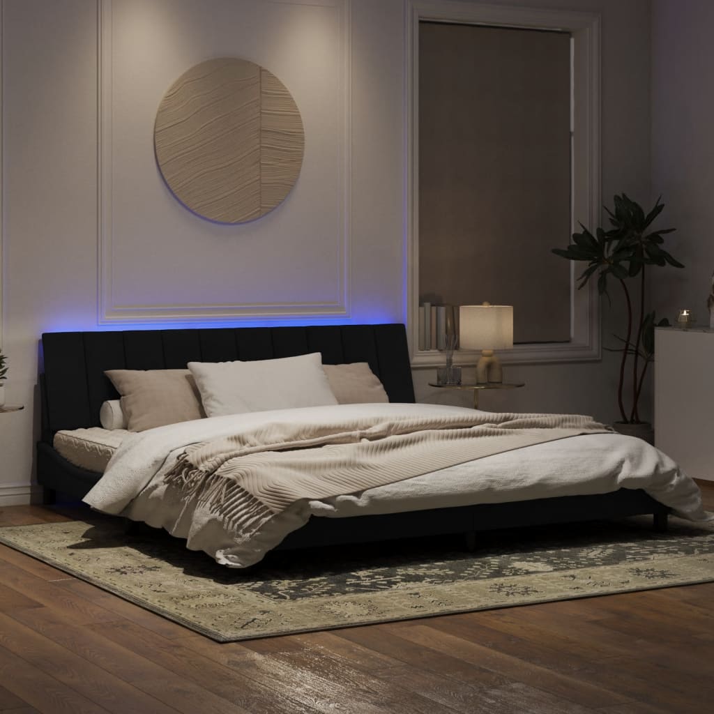 Estrutura de cama c/ luzes LED 200x200 cm veludo preto