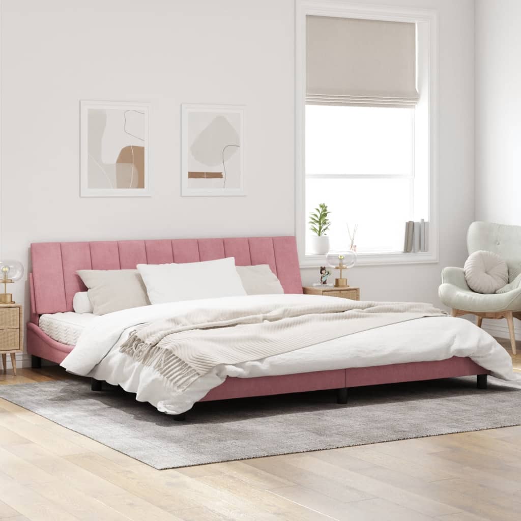 Estrutura de cama c/ luzes LED 200x200 cm veludo rosa